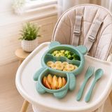 Ayıcık Figürlü Bebek Mama Tabağı Bölmeli Çatal Kaşık Seti Sariva Home