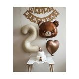 Ayicik Kafa Folyolu Retro Krem Yaş Folyo Balon Kraft Happy Yazili Banner Doğum Günü Parti Seti Süsü, 786765435246