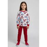 Ayıcık Ve Ay Desenli Uzun Kollu Mevsimlik Pamuk Kız Çocuk Pijama Takımı