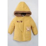 Ayıcıklı İçi Peluş Kürklü Fermuarlı Cepli Kapüşonlu Soft Kar Kışlık Kız Erkek Bebek Mont Çocuk Kaban