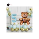 Ayıcıklı Mavi 5 Yaş Krom Balonlu Balon Seti Mavi Doğum Günü Süsü Parti Seti