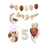 Ayılı Ay 5 Yaş Krem Folyo Balonlu Iyi Ki Doğdun Yazılı Retro Renk Doğum Günü Parti Seti