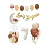 Ayılı Ay 7 Yaş Krem Folyo Balonlu Iyi Ki Doğdun Yazılı Retro Renk Doğum Günü Parti Seti