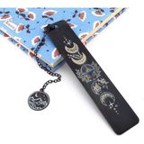 Ayın Evreleri ve Dağ Temalı Siyah Çelik Bookmark Metal Ayraç Kitap Ayracı Zincirli AY071