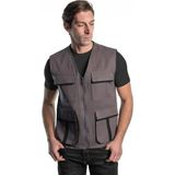 Ayışığı 4 Cepli Iş Yeleği – Dayanıklı Pamuk Polyester Kumaş, Körüklü Cepli, Ergonomik Kesim, Mevsimlik Iş Yeleği - Gri - Siyah - 3XL