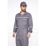 Ayışığı Reflektörlü Iş Tulumu – 16/12 Gabardin, Dayanıklı Iş Güvenliği Tulumu - Gri - 2XL