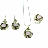 Aykat SET-254 Kuvars Zirkon Kök Yakut ve Zümrüt Taşlı Otantik Gümüş Set Yüzük Küpe Kolye