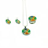 Aykat SET-259 Mozaik Taşlı Otantik Set Küpe Kolye Ucu Gümüş Yüzük