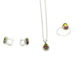 Aykat SET-302 Çift Renk Taşlı Klipsli Üçlü Set Küpe Kolye Ucu Gümüş Yüzük