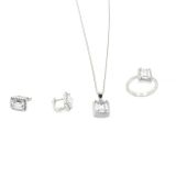 Aykat SET-309 Küpeleri Klipsli Taşlı Üçlü Takım Küpe Kolye Ucu Gümüş Yüzük