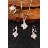 Aykat SET-314 Yonca Modeli El Yapımı Telkari Yüzük Küpe Kolye Ucu Gümüş Takım