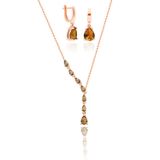 Aykat SET-403 Kolye ve Küpe Rose Zultanit Taşlı Takısı Gümüş Takım
