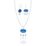 Aykat SET-429 İki Gözlü Nazarlık Kolye ve Küpe Gümüş Takımı