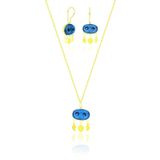 Aykat SET-430 Sarı Gold Renk Midyat Boncuk Nazarlık Küpe ve Kolye Ucu Gümüş Set