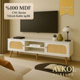 Aykol Mobilya %100 Mdf Rattan( Jüt Kumaş ) Kapaklı Tv Sehpası – Premium Seri, 180 Cm, Cnc Kesim, Modern Tasarım