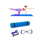 AYLA STAND 3'lü Pilates Yoga Egzersiz Seti, Direnç Lastiği, Mat, Atlama İpi, Karışık Renkli