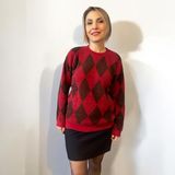 Aylish Bordo Jakarlı Baklava Kazak - Standart - Bordo - Kahverengi