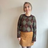 Aylish Kahverengi Haley Baklava Desenli Kazak (Kahverengi Tabanlıdır) - Standart - Kahverengi - Haki
