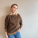 Aylish Kahverengi Leopar Desenli Kazak - Standart - Kahverengi - Siyah