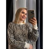 Aylish Leopar Desenli Kazak Taş Rengi - Standart - Taş - Siyah
