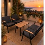 Aylive Mobilya Metal Bahçe Balkon Takımı/ Antrasit Minderli Siyah Metal Balkon Takımı/ Bahçe Mobilyası ( Statik Boyalı/ ÜRÜN KUMAŞI KETEN KUMAŞTIR.)
