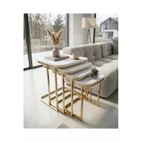 Aylive Mobilya Tekerlekli Zigon Sehpa - 4 Lü Ayakları Gold Yüzey Beyaz-İç İçe Geçen Sehpa