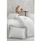 Ayliz Battal Boy Nevresim Takımı %100 Organik Pamuk Saten El Nakışlı Krem 240x220 Cm