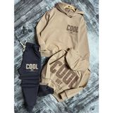 Ayliz Kids Cool Çift Baskı Kapüşonlu Unisex Takım - 11 - 12 Yaş - Açık Kahverengi - Siyah