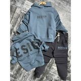Ayliz Kids Design Arka Baskı Kapüşonlu Unisex Takım - 11 - 12 Yaş - Füme - Mavi
