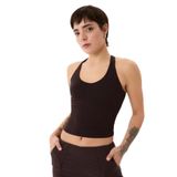 Ayma Active EcoVero Göğüs Pedli Çapraz Sırt Halter Bluz (Kahverengi, M)