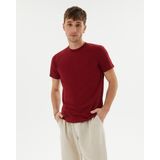 Ayma Active Erkek Bordo Koyu Kırmızı Basic T-Shirt - Organik Pamuk, Kalın Bantlı Yaka, Rahat Kesim, Nefes Alan Günlük Tişört