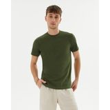 Ayma Active Erkek Haki Basic T-Shirt - Organik Pamuk, Kalın Bantlı Yaka, Rahat Kesim, Nefes Alan Günlük Tişört