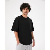 Ayma Active Erkek Siyah Oversize T-Shirt - Organik Pamuk, Düşük Omuz, Geniş Kalıp, Bisiklet Yaka, Spor Görünüm - XL
