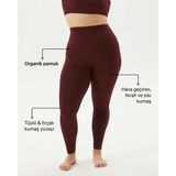 Ayma Active Kadın Bordo Kahverengi Organik Pamuk Basic Tayt - Gots Sertifikalı, Yüksek Bel, Çift Kat Korsaj, Orta Yoğunluklu Yoga Pilates Taytı - XL
