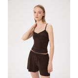 Ayma Active Kadın Kahverengi Büzgülü Askılı Atlet - EcoVero™ Viskoz, Göğüs Büzgü Detaylı, Tek Kat, Hafif ve Rahat İç/Dış Giyim - XL
