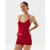 Ayma Active Kadın Kırmızı Göğüs Kuplu Askılı Atlet - EcoVero™ Viskoz, Çift Kat Kumaş, Çapraz Askılı, Göğüs Pedli, Sütyensiz Kullanıma Uygun İç Sütyenli Üst - Vişne - XS