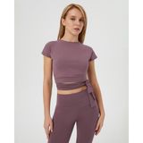 Ayma Active Kadın Lila Sırt Pencereli Bluz - EcoVero Viskoz, Hafif ve Nefes Alan Kumaş, Sırt Pencereli Detaylı, Göğüs Pedli, Pilates, Yoga, Günlük ve Spor Kullanım İçin Rahat Bluz Crop Top - XS