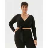 Ayma Active Kadın Siyah Anvelop Wrap Crop -EcoVero Viskoz, Belden Bağlamalı, Vücuda Oturan, Kruvaze Tasarım, Kısa Crop Boy, Yoga, Pilates, Spor ve Günlük Aktiviteler İçin Rahat Bluz - XS