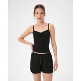 Ayma Active Kadın Siyah Büzgülü Askılı Atlet - EcoVero™ Viskoz, Göğüs Büzgü Detaylı, Tek Kat, Hafif ve Rahat İç/Dış Giyim - XL