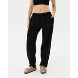 Ayma Active Kadın Siyah Easy West Pantolon - Bilek Boy, Paça Pens Detaylı, Keten Karışımı Kumaş, Günlük ve Hafif Spor Pilates / Yoga Kullanım İçin Rahat Pantolon - XS