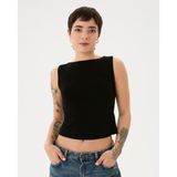 Ayma Active Kadın Siyah Kayık Yaka Bluz - EcoVero™ Viskoz, Kolsuz, Tek Kat, Minimal ve Zarif Günlük Bluz - XS