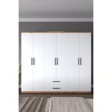 Aymobsan Mimoza 6 Kapılı 2 Çekmeceli Gardrop Geniş Dolap Elbise Dolabı Atlantik Çam - Beyaz - 6 Kapılı Gardrop
