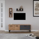 Aymobsan Porto Modern Tasarımlı Açık Raflı TV Ünitesi Yonga Levha Atlantik Çam - Antrasit 140 cm
