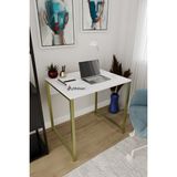 Aymobsan Selin Metal Ayaklı Çalışma Masası – Beyaz Suntalam, Altın Metal Ayak, Modern Ofis & Ev Masası - Beyaz - Altın - 75 x 74 x 60 cm