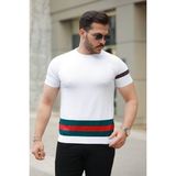 Aymood Erkek Bisiklet Yaka Bel ve Kol Şerit Desenli Kısa Kollu Tişört - Beyaz - 3XL