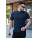 Aymood Erkek Bisiklet Yaka Örgü Desenli Kısa Örme Triko Kısa Kollu T-Shirt - Lacivert