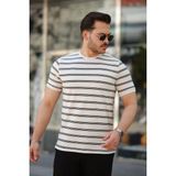 Aymood Erkek Çizgili Kısa Kollu T-Shirt - Siyah - Beyaz - 2XL