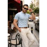 Aymood Erkek Düğmeli Yaka Pamuk Triko Tişört - Bebe Mavisi - 2XL