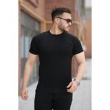 Aymood Erkek Ince Çizgi Dokulu Bisiklet Yaka Kısa Kollu T-Shirt - Siyah