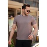 Aymood Erkek Omuzlar Çizgi Detaylı Kısa Kollu T-Shirt - Pudra - 2XL
